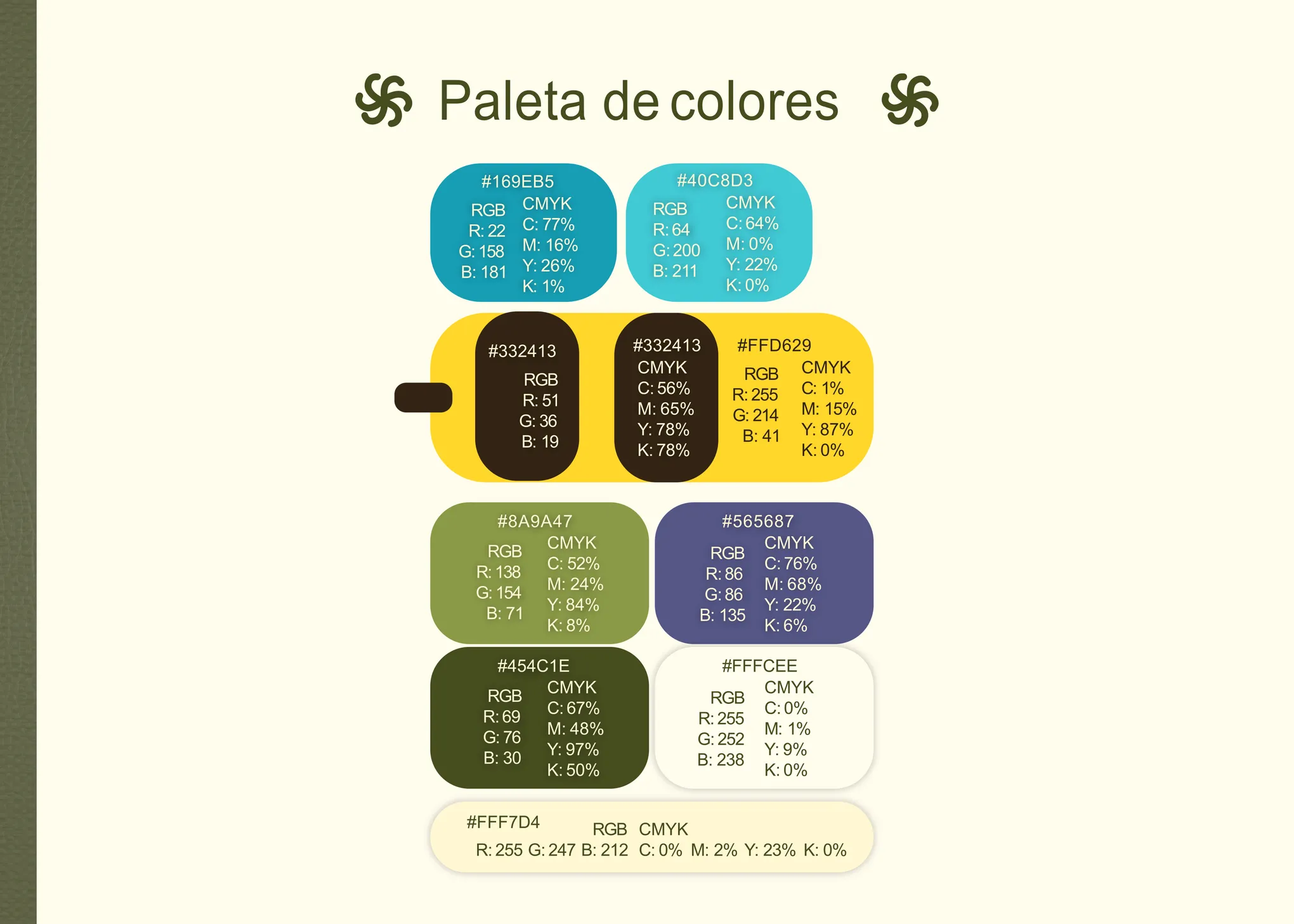 Muestra de la paleta de colores desaturada: amarillo abeja, azul y tonos arena